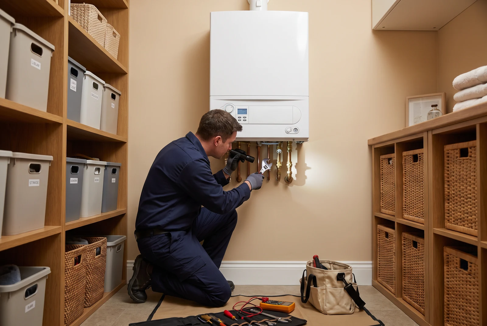 A boiler in a utility room